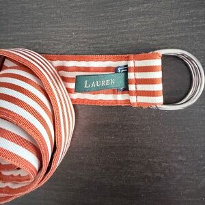 Lauren Ralph Lauren Orange and White Striped Webbing D-Ring Belt